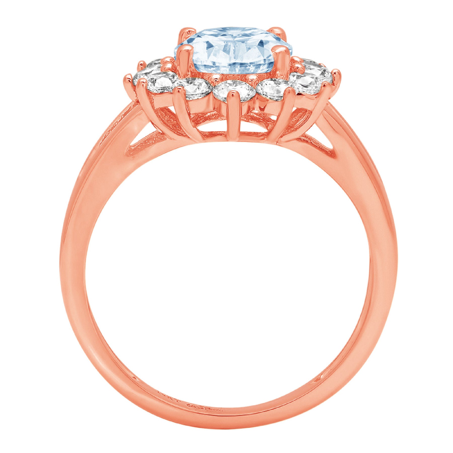 Oval Cut Swiss Blue Topaz 18k Rose Gold Halo Ring F676291