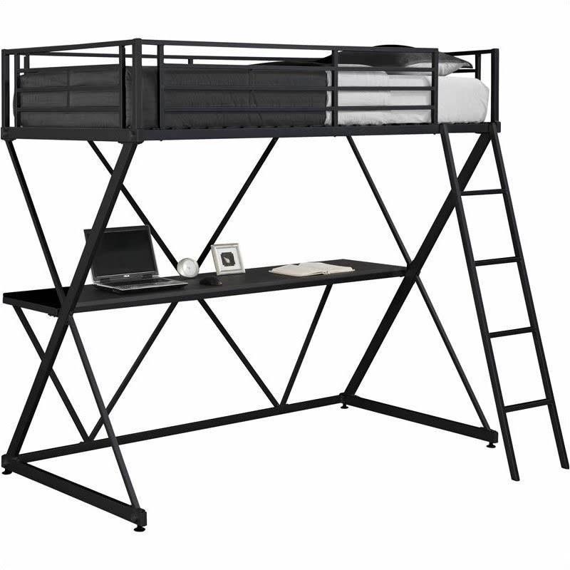 Twin Loft Bed in Black with Desk I527