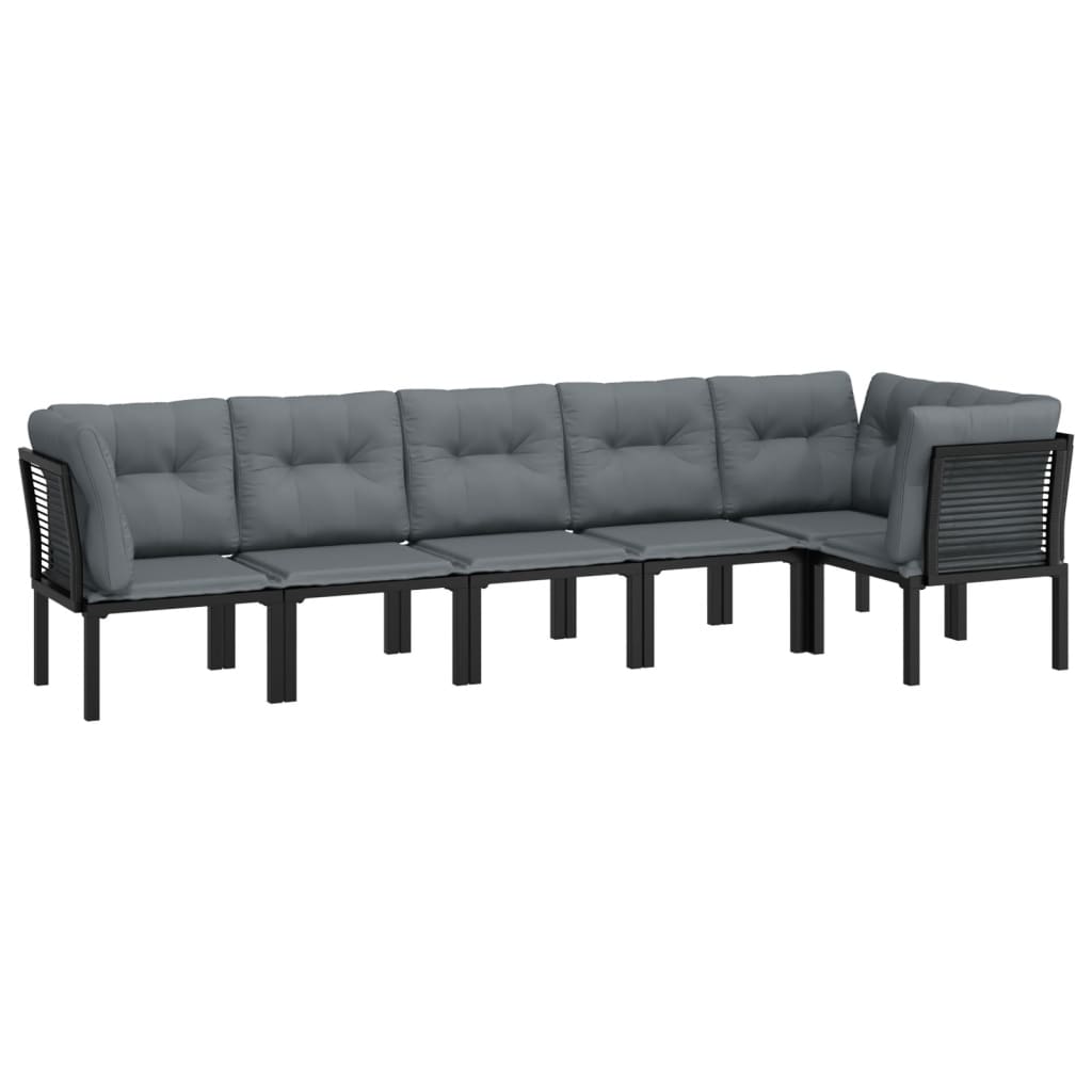 6 Piece Outdoor Patio Furniture Set, Sectional Sofa with Dark Gray Cushions, Black Poly Rattan U668683