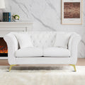 White Velvet Upholstered Loveseat Sofa with Button Tufted Design and Metal Legs B910