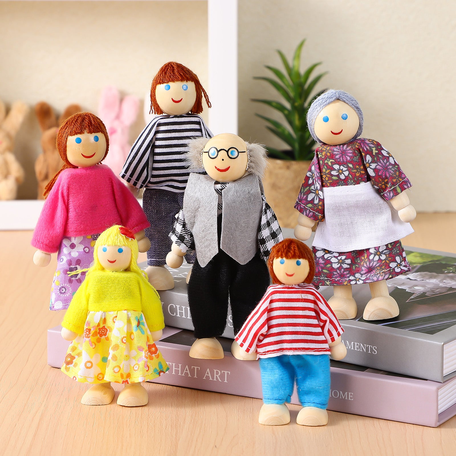 6 Pcs Wooden Doll House Figures Family Member Dolls L25092