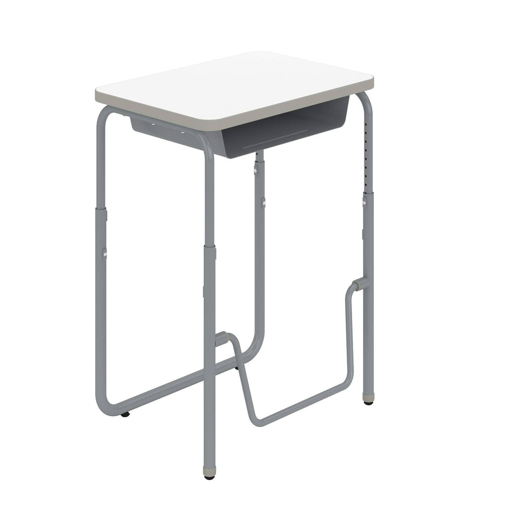 White Height Adjustable Student Desk with Book Box L45713