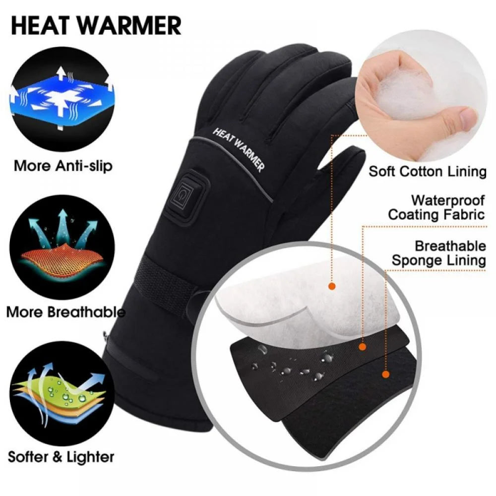 Electric Battery Heated Gloves, Waterproof Touchscreen, 3 Heating Mode Winter Warm Gloves V345
