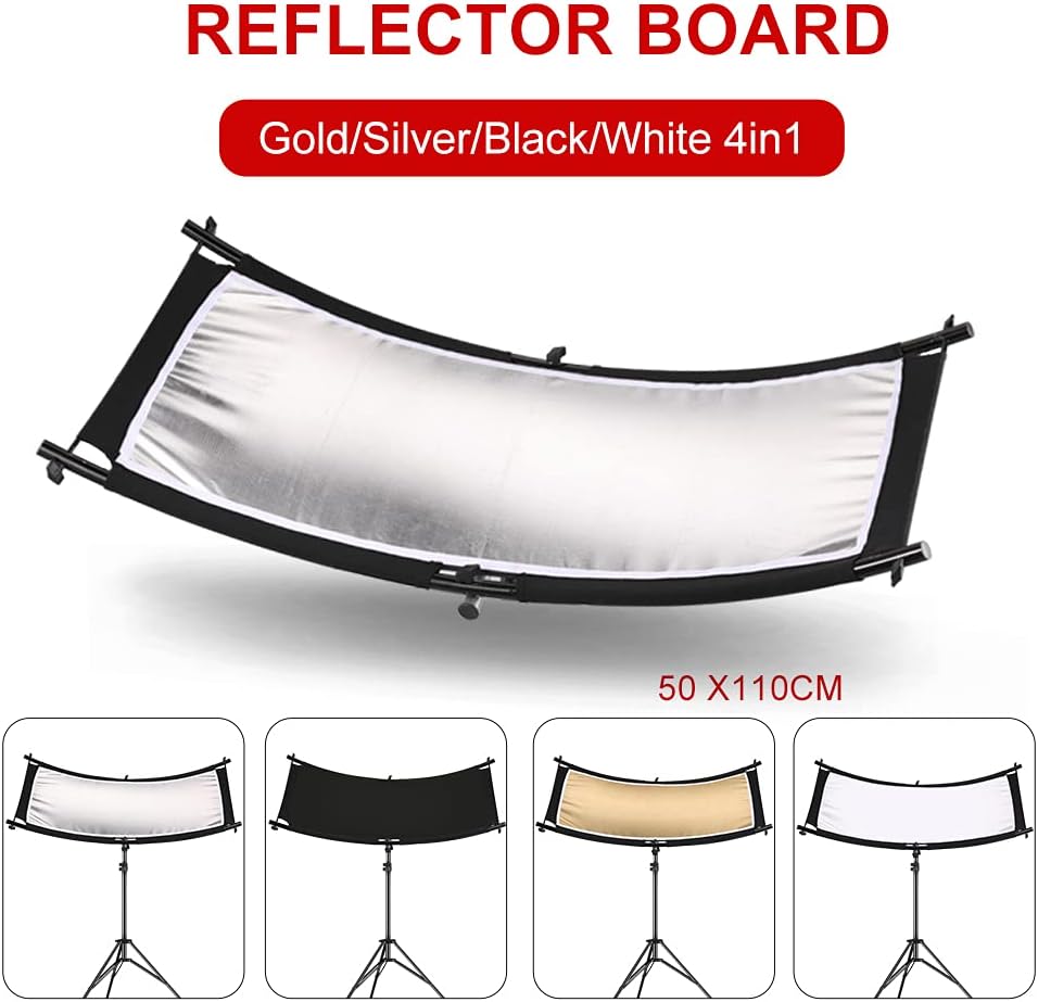 40"X20" Curved Photography Lighting Reflector, Black/White/Gold/Silver, Pack of 2 Q293