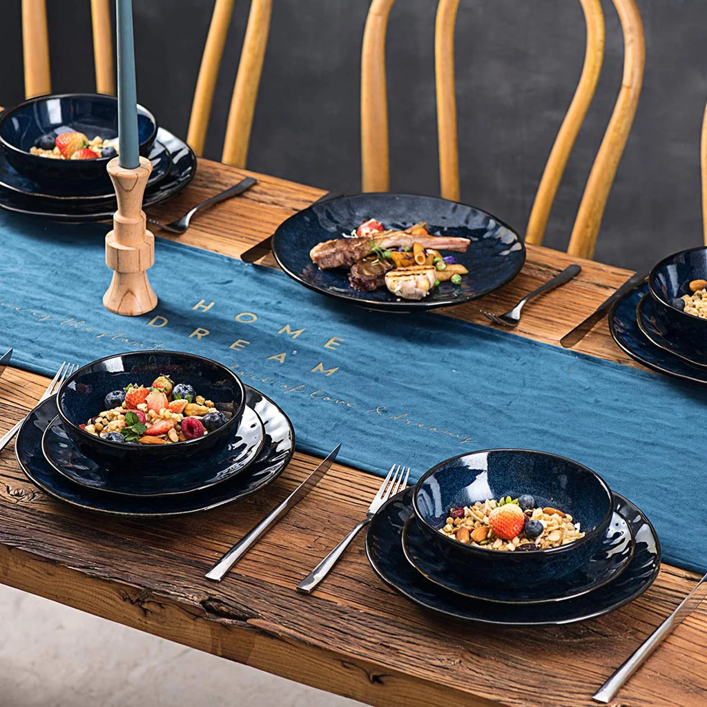 Blue Fluted Ceramic Pasta Bowl Set of 6 K55073