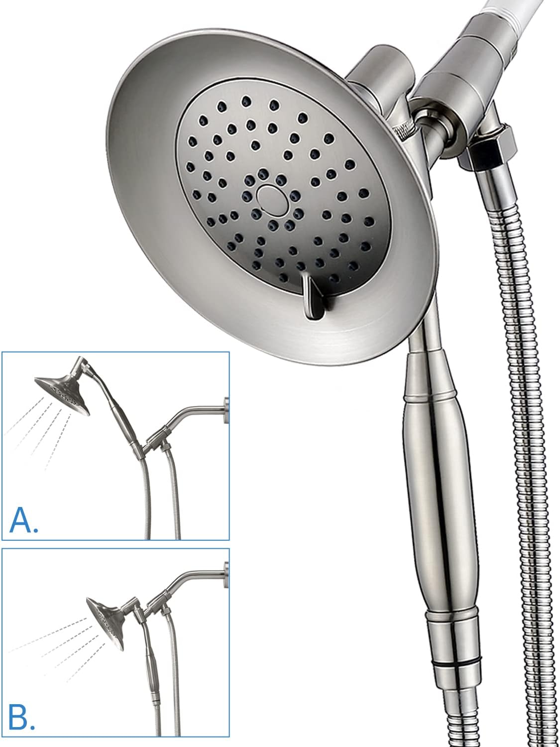 Double Height Positioning Shower Head, Handheld Spray, Metal Bracket Holder, Stainless Steel Flexible Hose (Brushed Nickel) Pack of 2 W85804