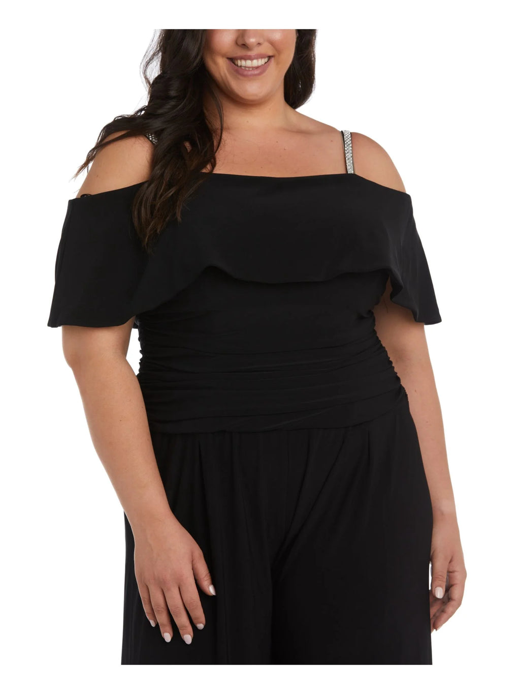 Black Ruched Zippered Wide Leg Jumpsuit Plus 22W D855