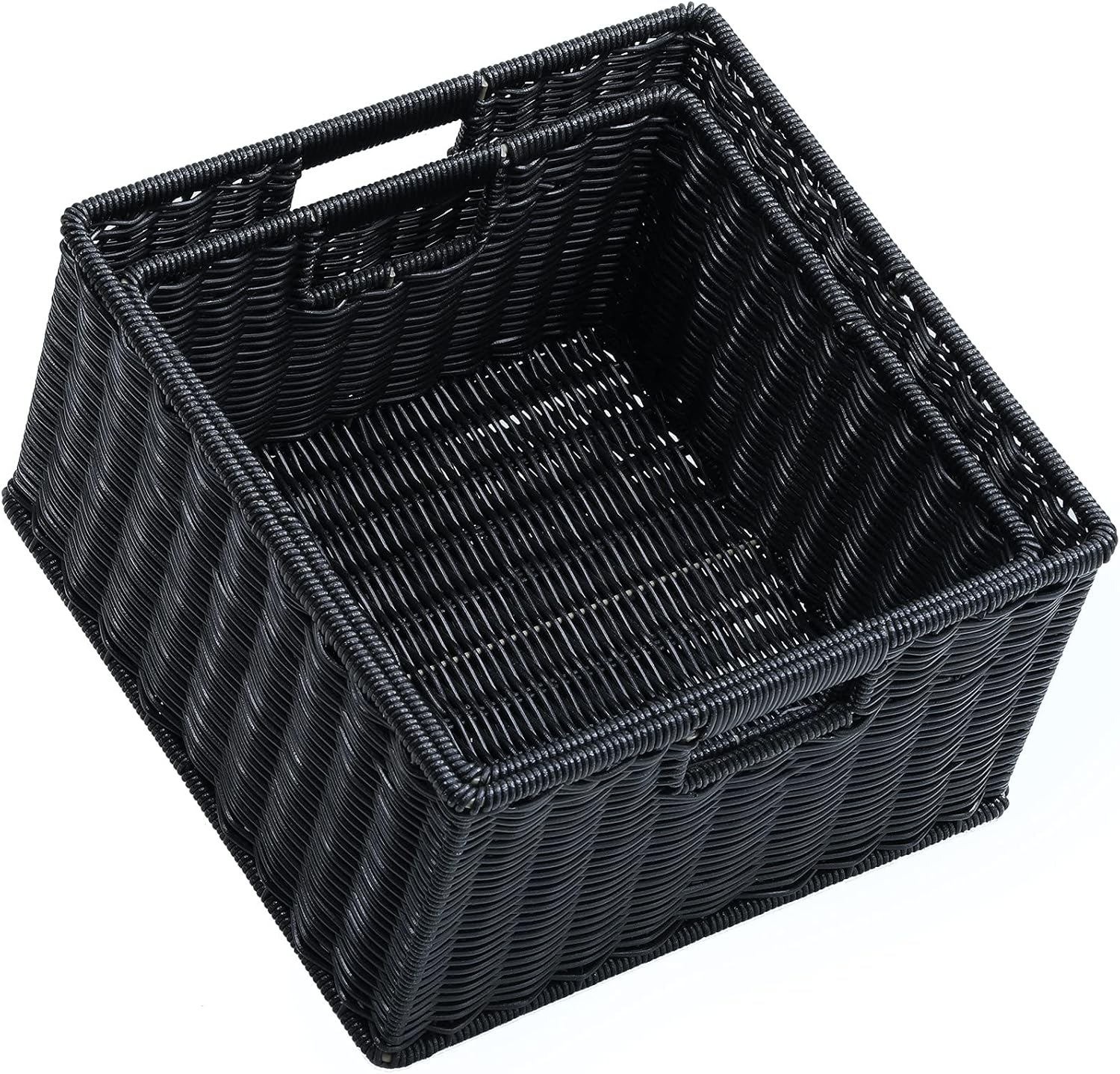 Black Woven Storage Baskets with Handles, Set of 2 T561510