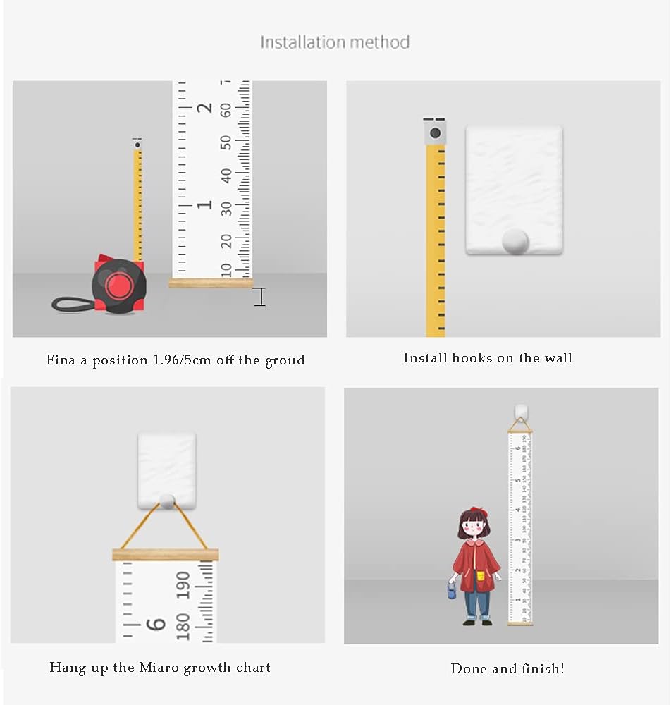 Kids Growth Chart Wood Frame Fabric Canvas Height Measurement Ruler 7.9 x 79in Pack of 2 A305145