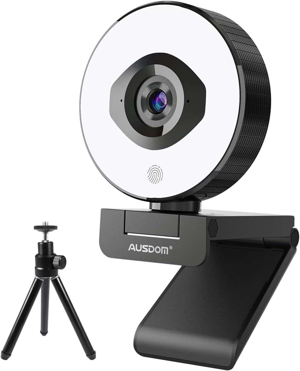 FHD 1080p 60fps Webcam with Ring Light, 75° FOV, Dual Microphones, External Tripod C623
