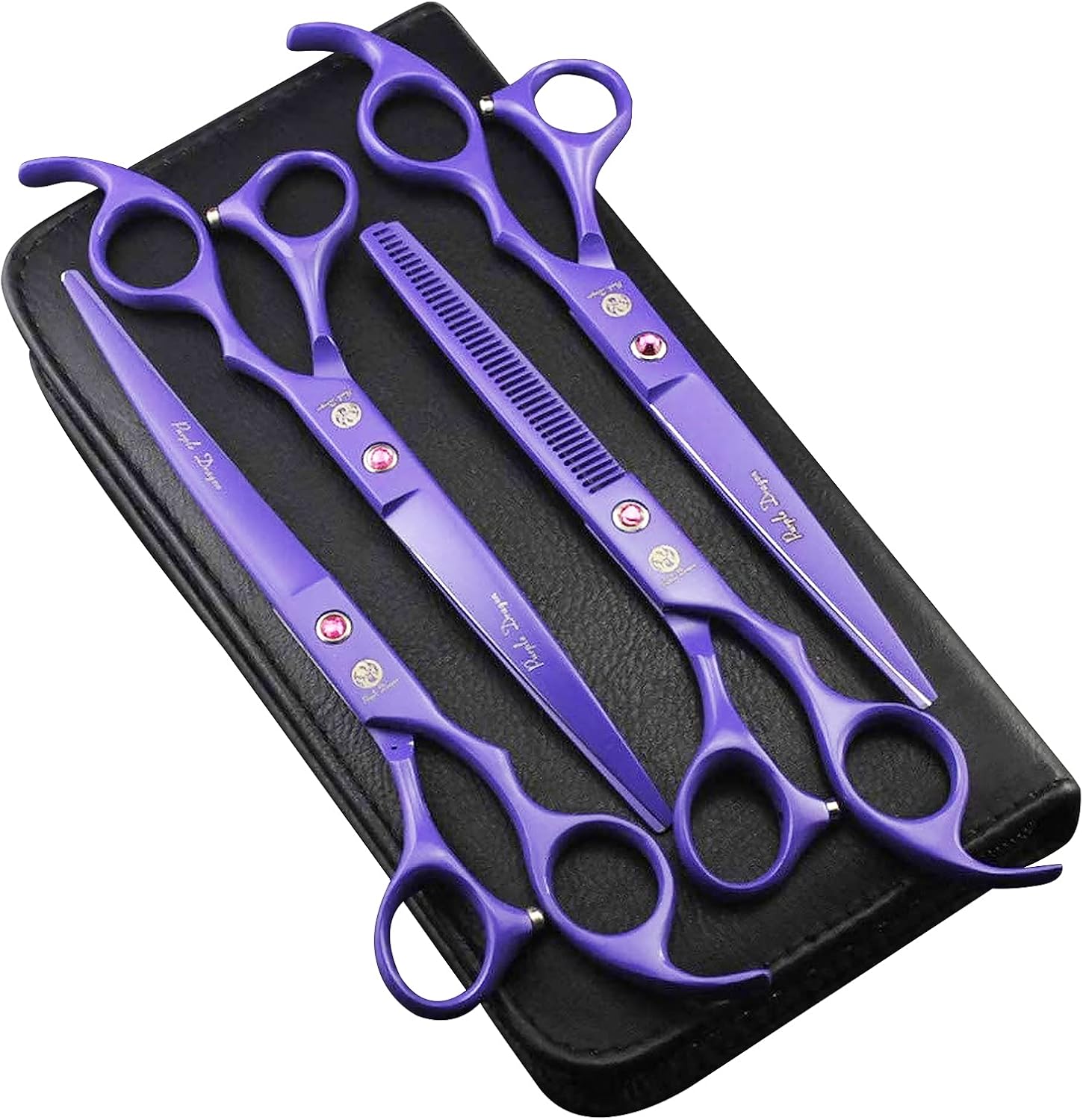 7.0 inch 4PCS Pet Grooming Scissors Kit Japan Premium Steel Straight & Curved & Thinning Blade Shears Set with Case N113