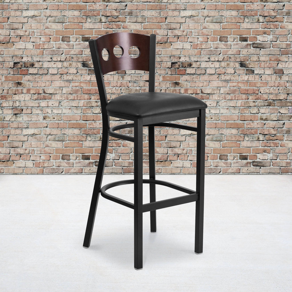Walnut and Black Upholstered Bar Stool S727