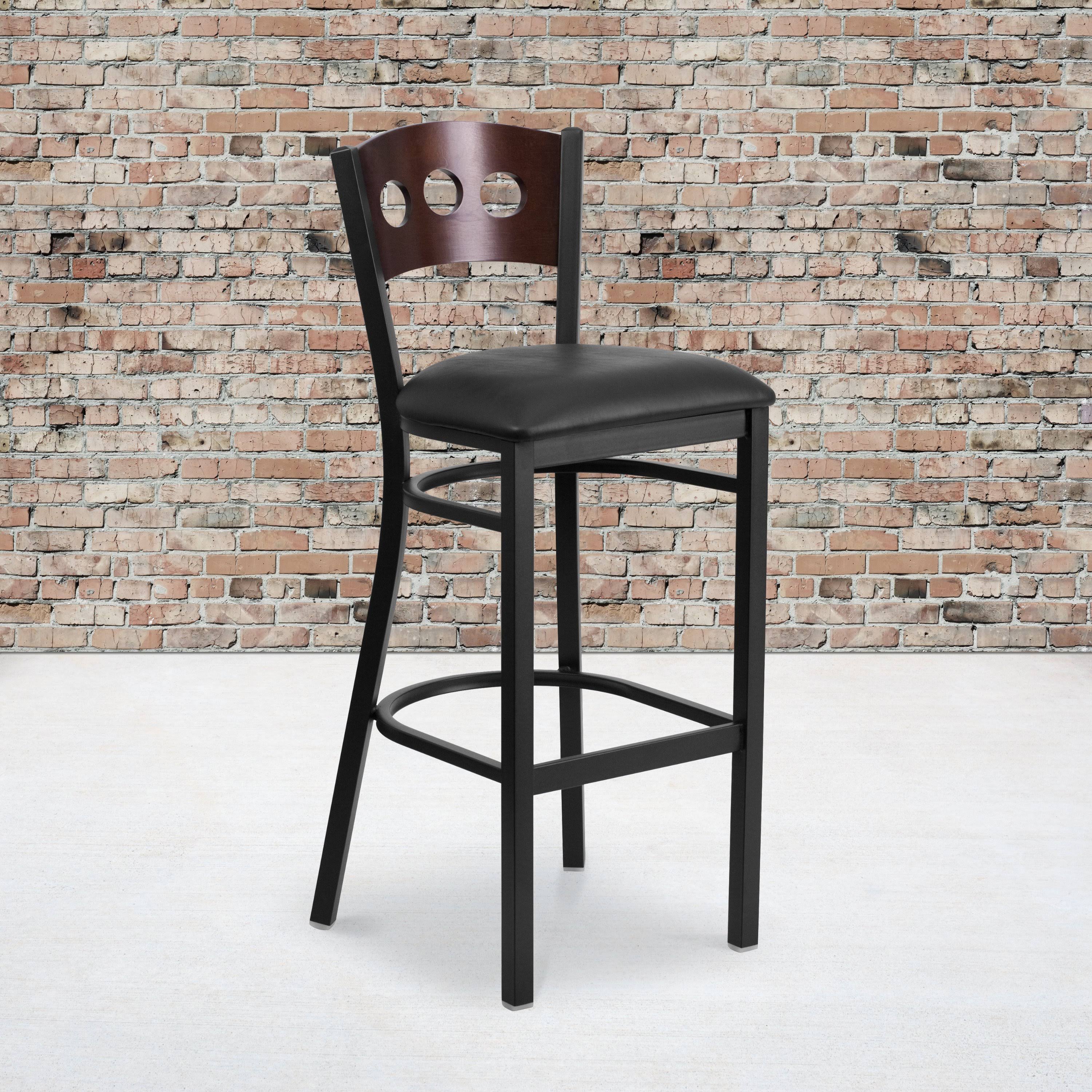 Walnut and Black Upholstered Bar Stool S727