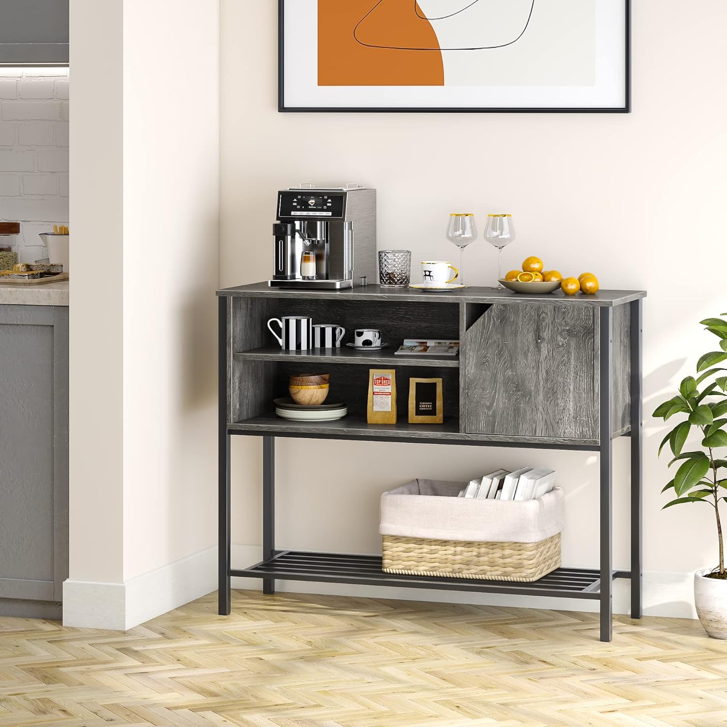 Black Kitchen Sideboard with Storage Buffet Cabinet Coffee Bar Console Table A2052