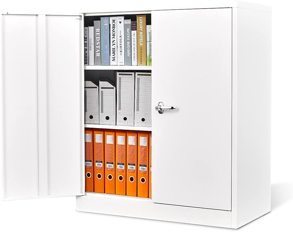 Metal Storage Cabinet with 2 Locking Doors and 2 Adjustable Shelves I508