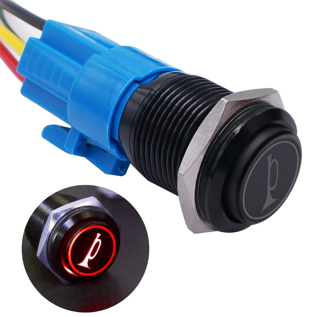 16MM 12V Car Horn Push Button Blue LED Lighted Momentary Metal Toggle Switch M99663