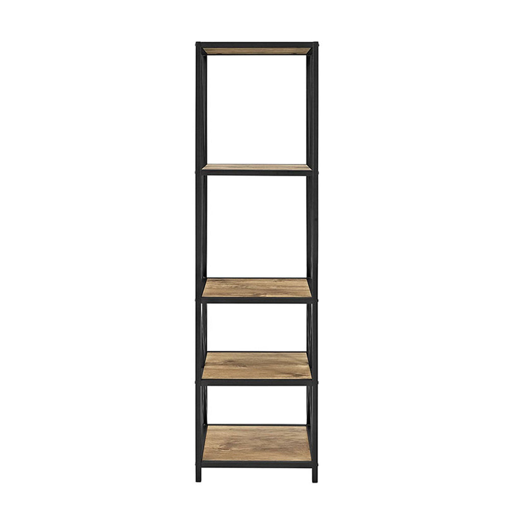 Tall X-Frame Metal and Wood Media Bookshelf A54883