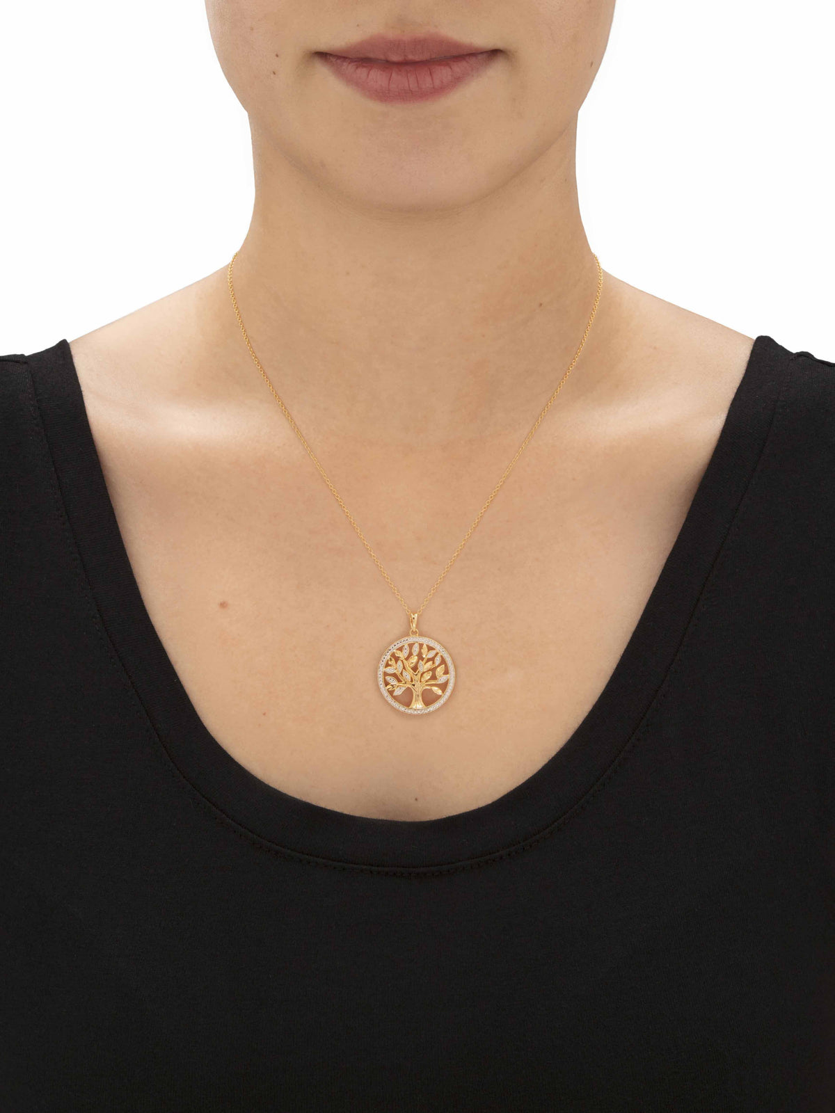 Two-Tone Tree of Life Pendant Necklace in 14k Gold-plated Sterling Silver 18" Q159