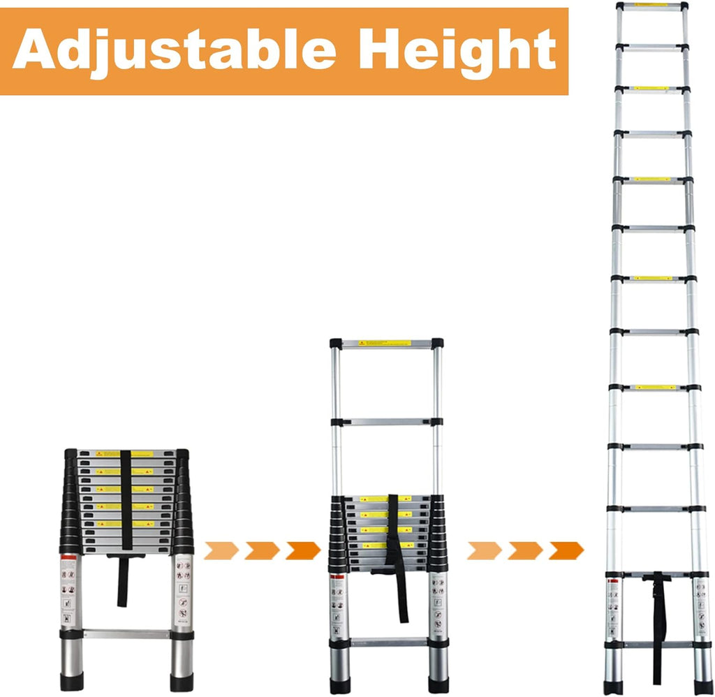 Telescoping Extension Ladder 14.5 FT, Folding Aluminum Ladder, 330 LB Capacity H568741