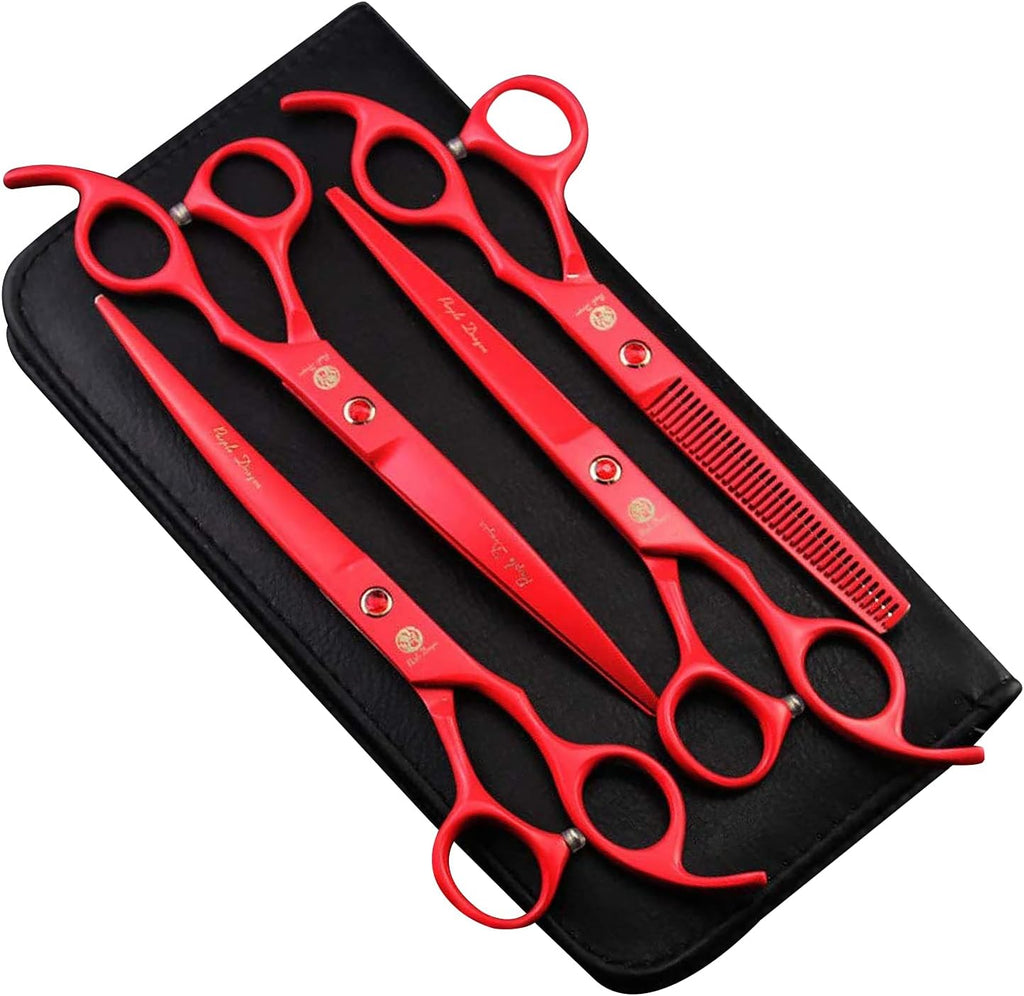 7.0 inch 4PCS Pet Grooming Scissors Kit Japan Premium Steel Straight & Curved & Thinning Blade Shears Set with Case N113