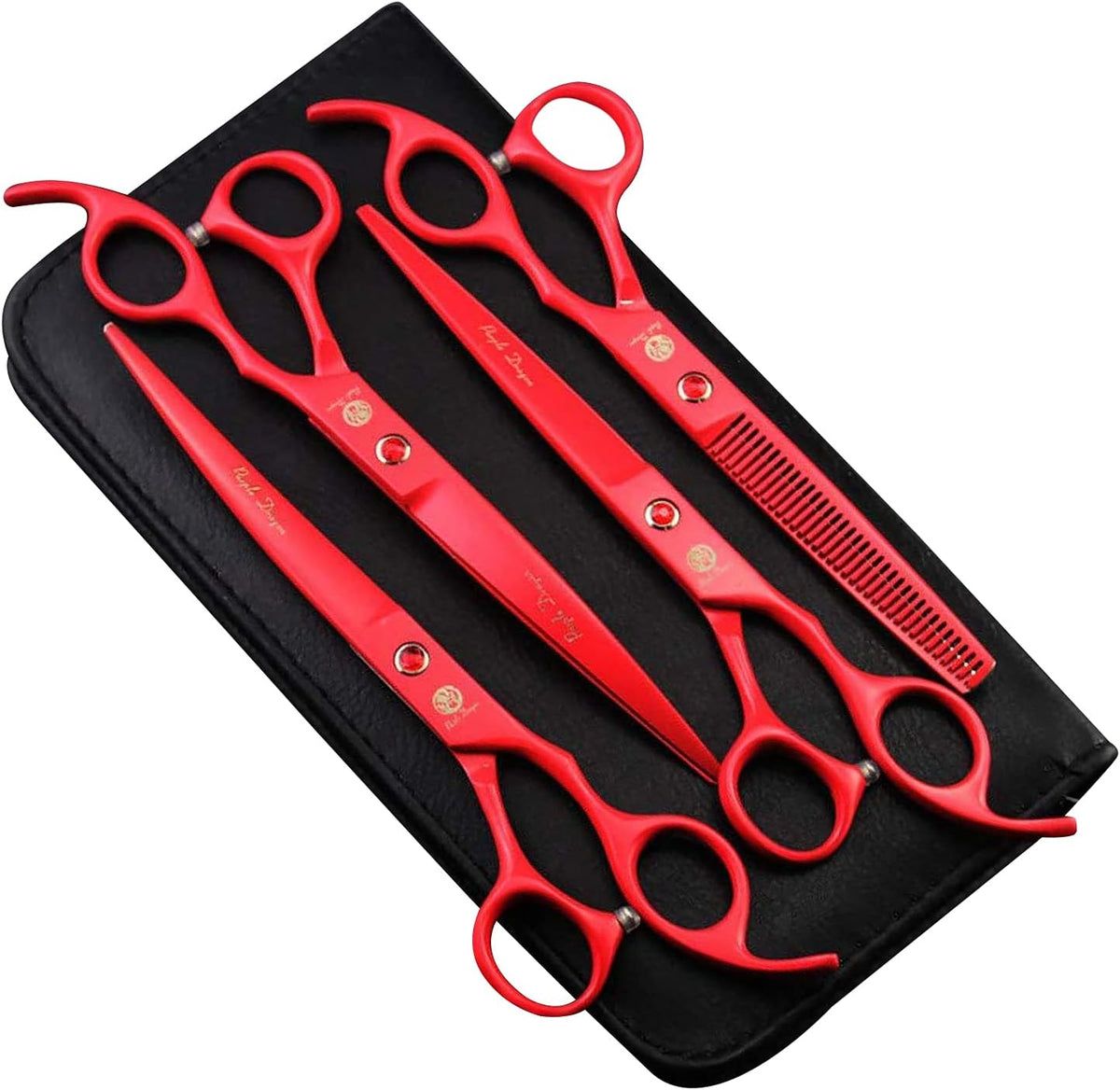 7.0 inch 4PCS Pet Grooming Scissors Kit Japan Premium Steel Straight & Curved & Thinning Blade Shears Set with Case N113