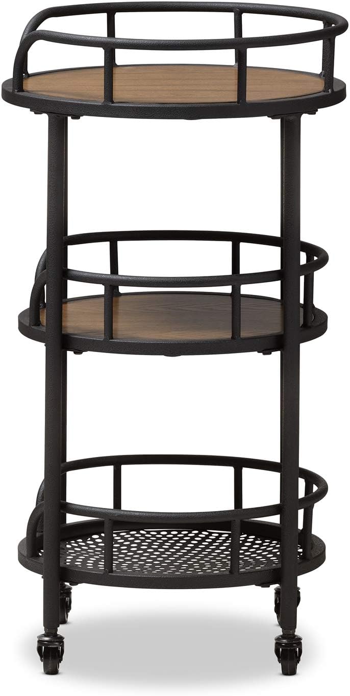 Rustic Industrial Metal and Wood Mobile Serving Cart J734