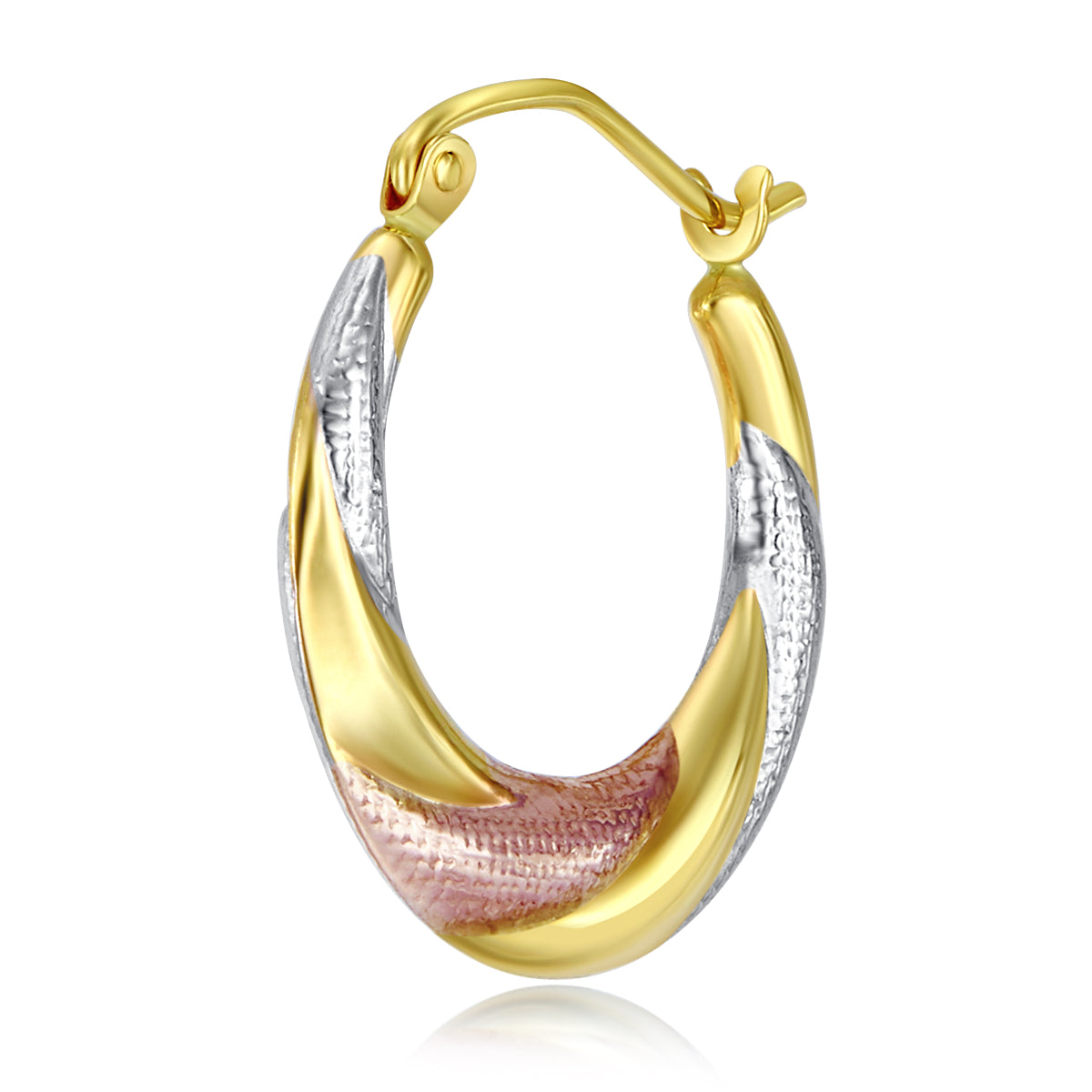 14k Tri 3 Color Gold Polished Diamond Cut Satin Twisted Hoop Earrings (20 x 20mm) E1460