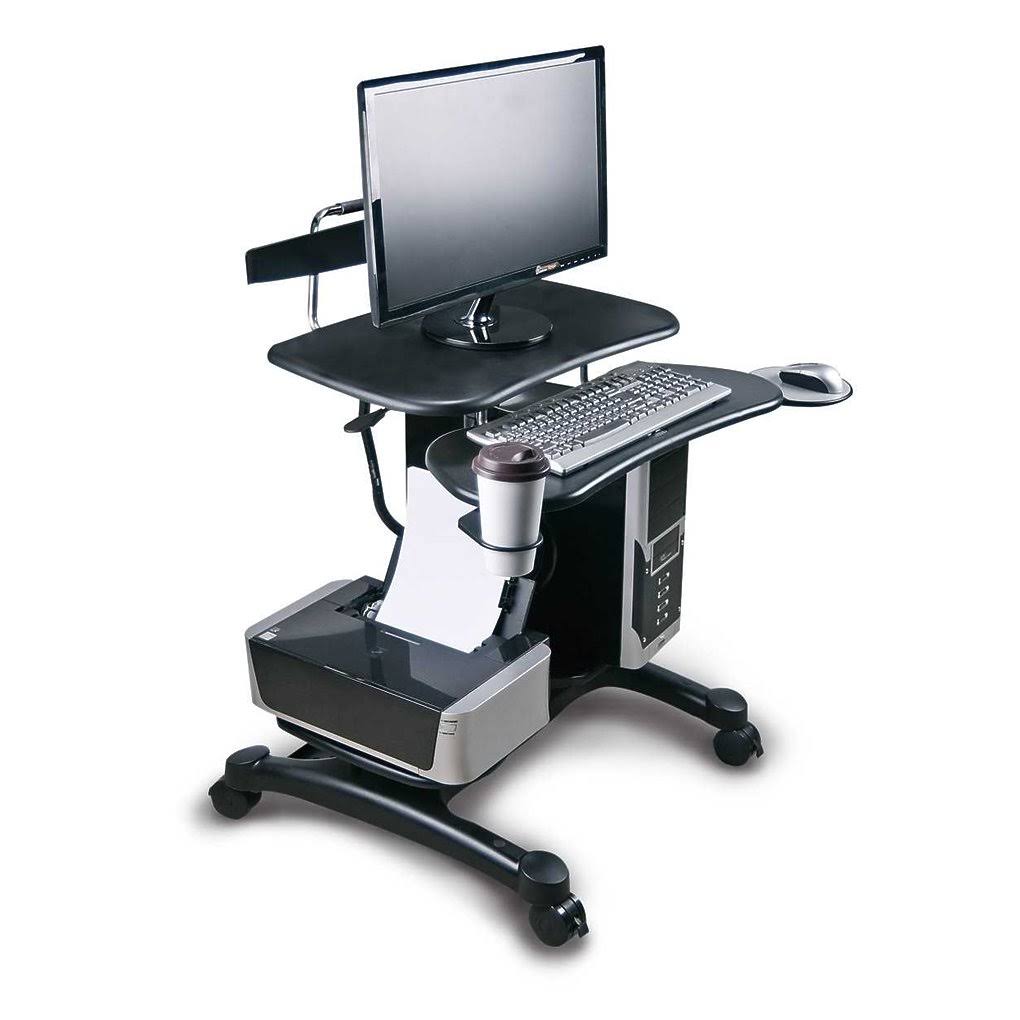 Sit-Stand Mobile Computer Desk Cart with CPU Shelf and Printer M462
