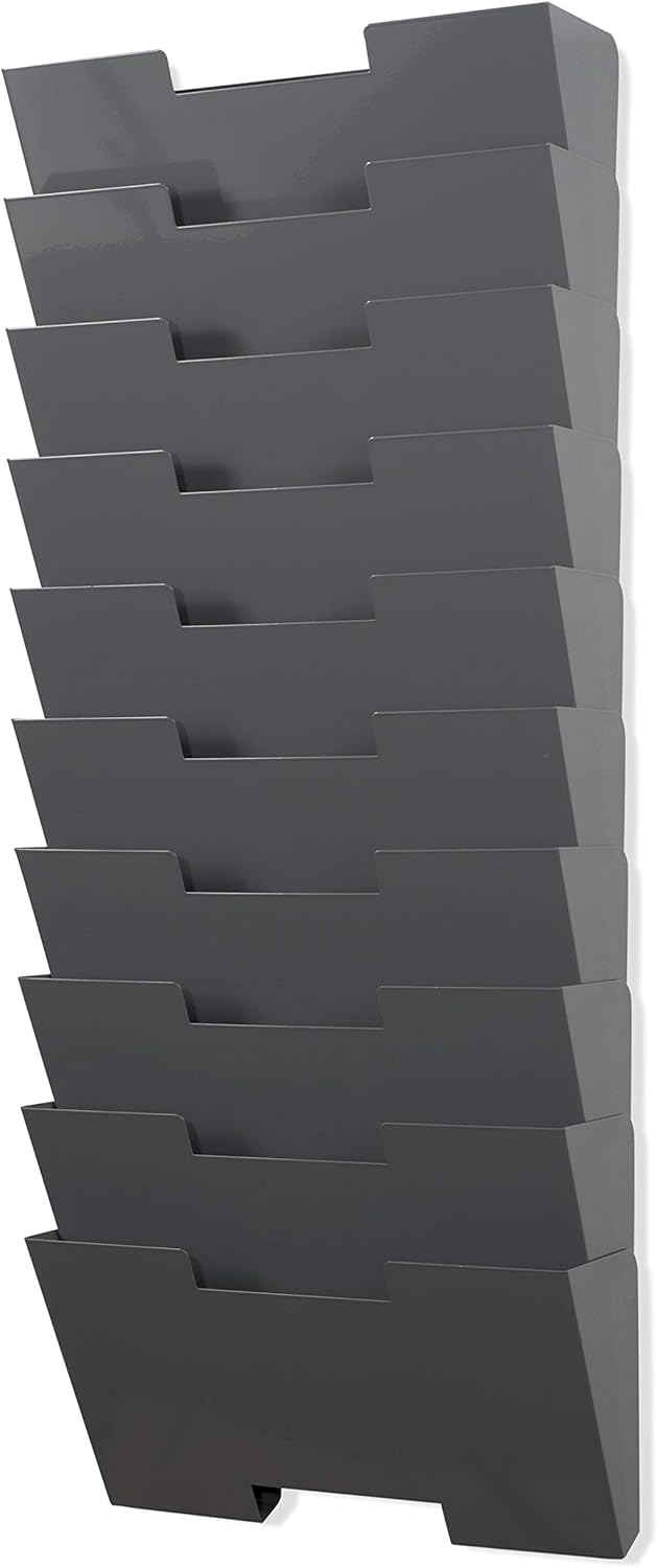 Gray Wall Mount Steel Vertical File Organizer 10 Sectional Pack of 2 A860272
