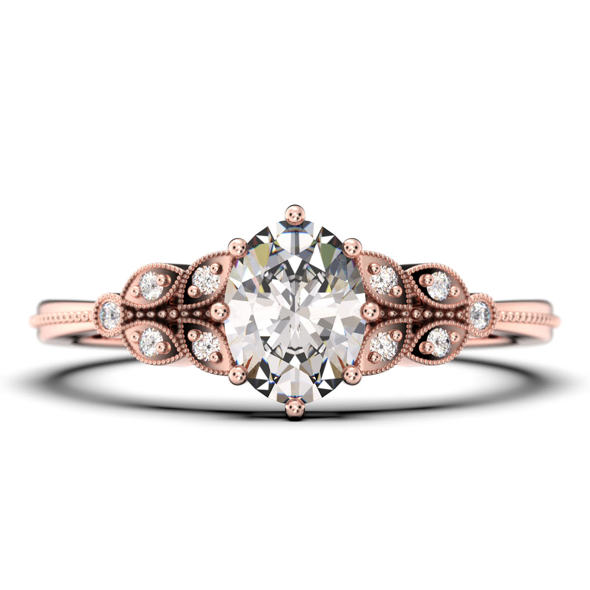 Oval Cut Diamond Moissanite Engagement Ring Set in 10k Solid Rose Gold Q237