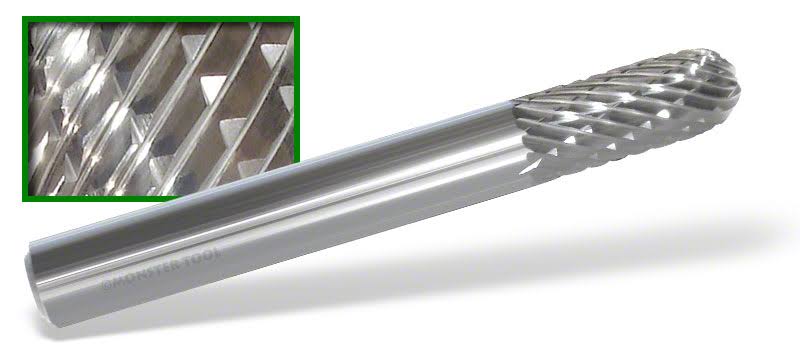 5/8x22 Dia. x 1x22 Burr Length x 1/4x22 Shank Dia. Carbide Burr, Cylinder Shape with Radius O519