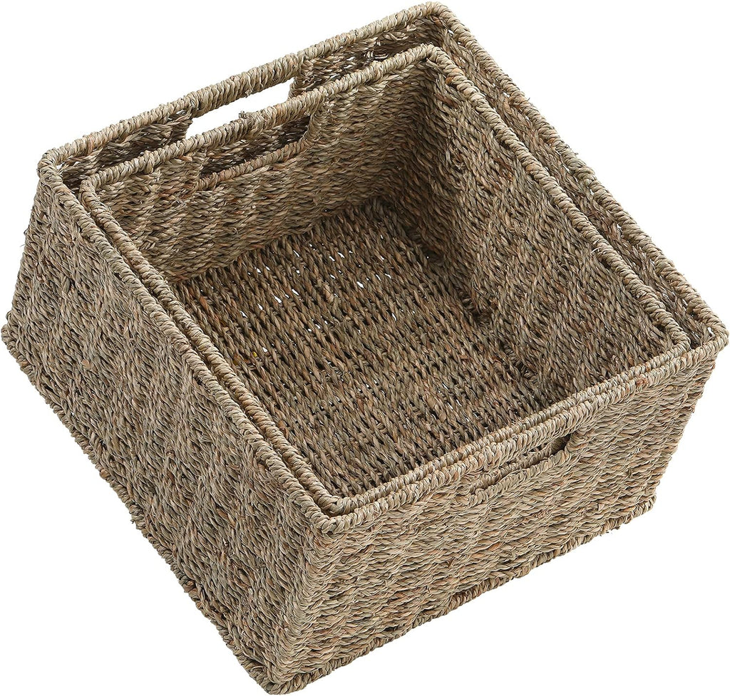 Black Woven Storage Baskets with Handles, Set of 2 T561510