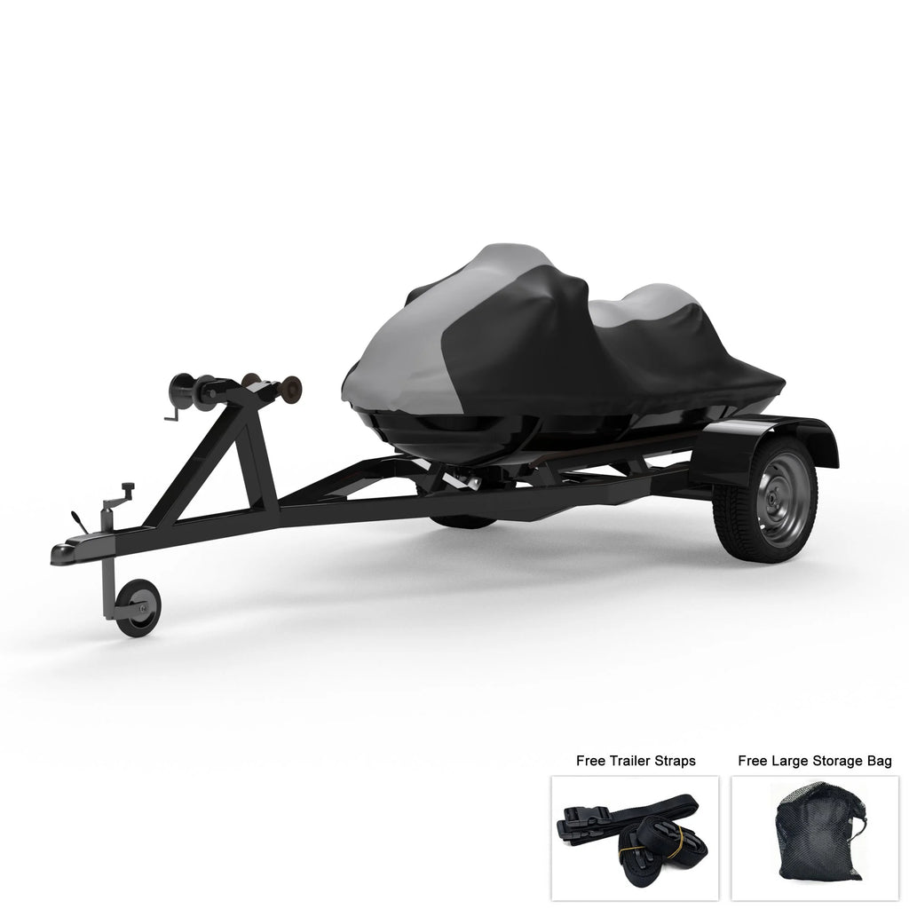 Gray / Black Jet Ski Cover with Trailer Straps and Storage Bag J1679