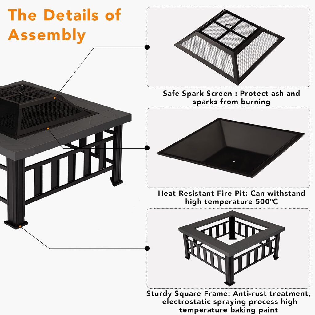 34 Square Metal Fire Pit Table I9659