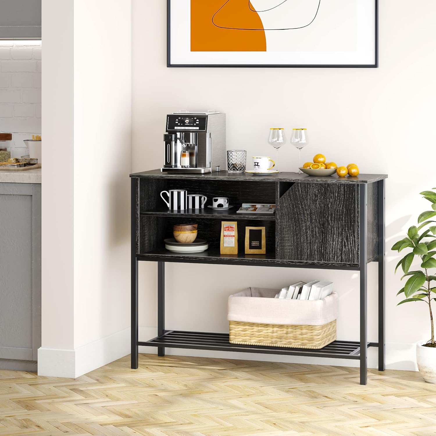 Black Kitchen Sideboard with Storage Buffet Cabinet Coffee Bar Console Table A2052