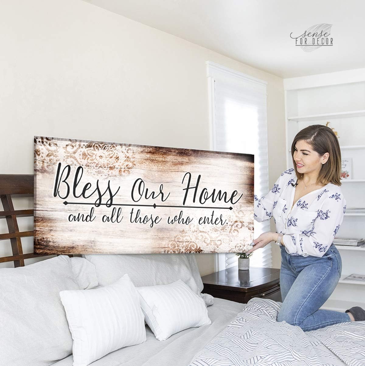 Rustic Wooden Framed Canvas Home Decor (Brown, 42x19) M737