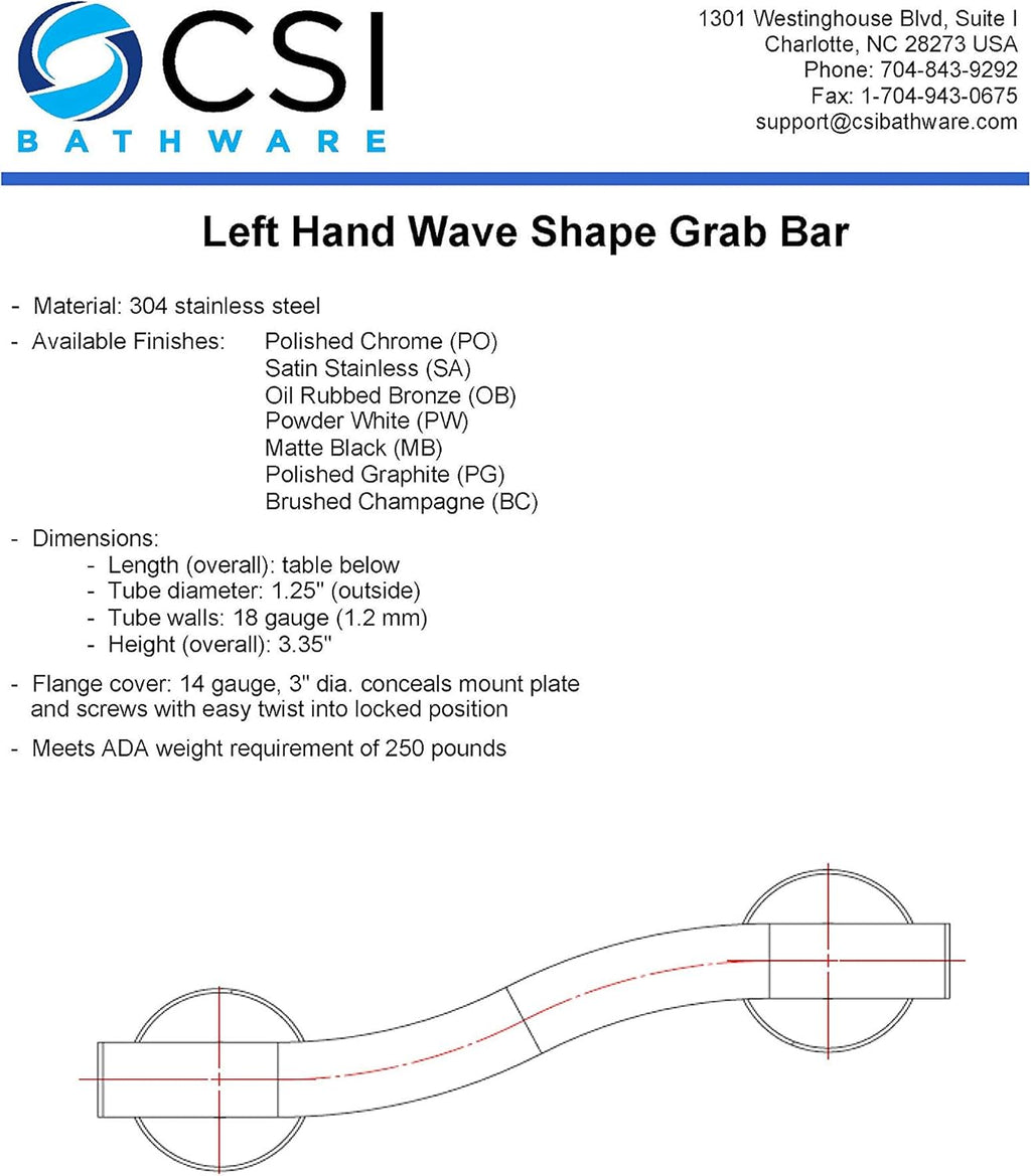 Oil Rubbed Bronze Wave Shaped Grab Bar, Pack of 2 S9590