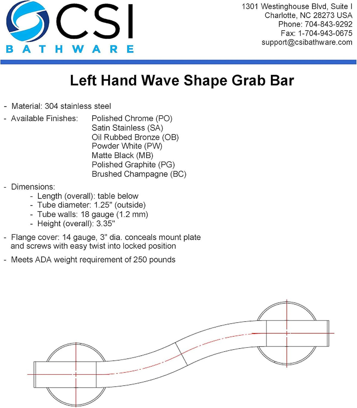 Oil Rubbed Bronze Wave Shaped Grab Bar, Pack of 2 S9590