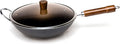 Carbon Steel Wok 12.59 Round Bottom Chinese Traditional Iron Pot with Detachable Wooden Handle Gift Pack of 2 Z461