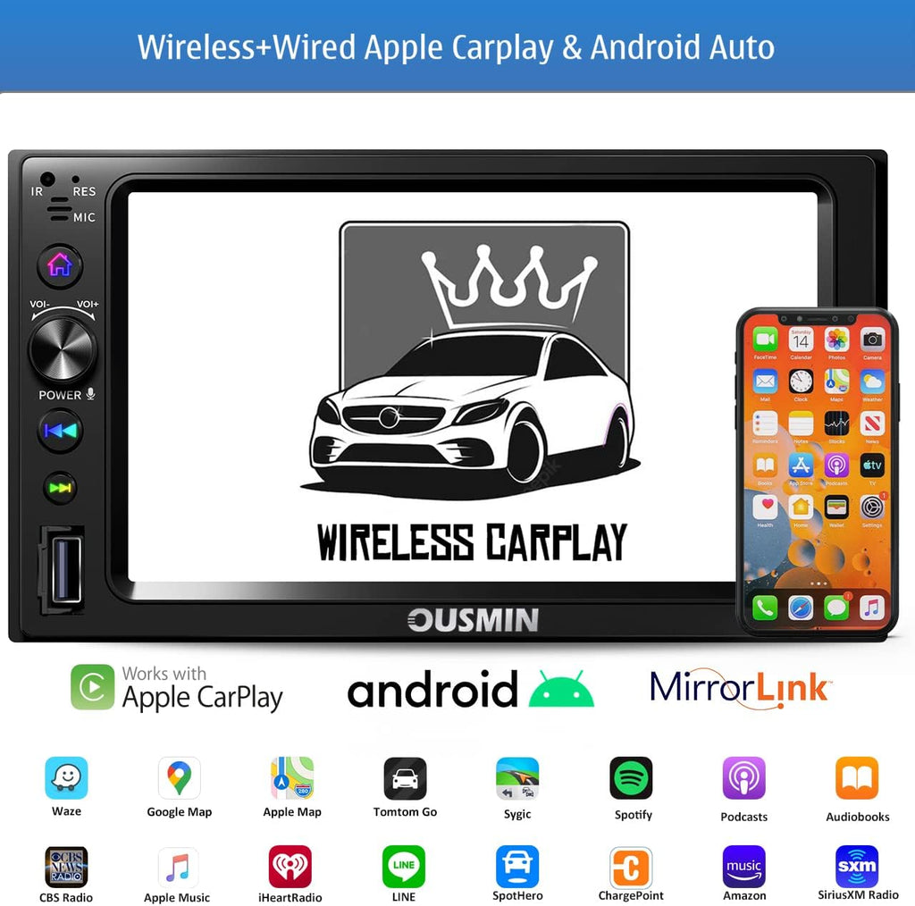 7'' Touch Screen Car Stereo with Wireless Carplay, Android Auto, Back Cam D9141