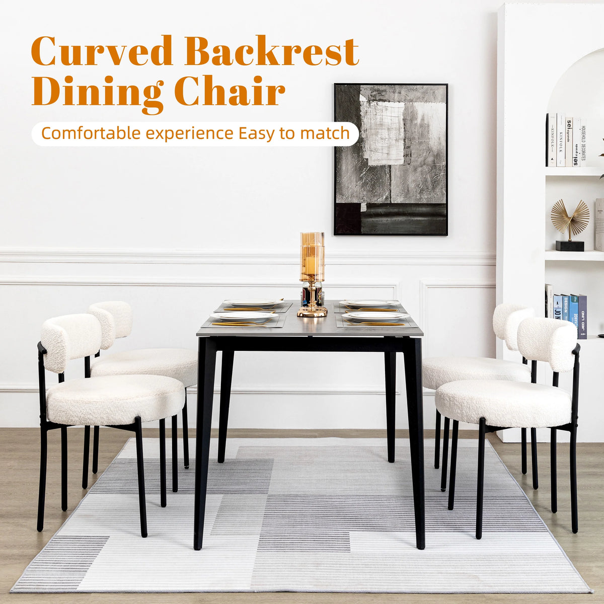 White Boucle Dining Chairs Set of 2 M5717