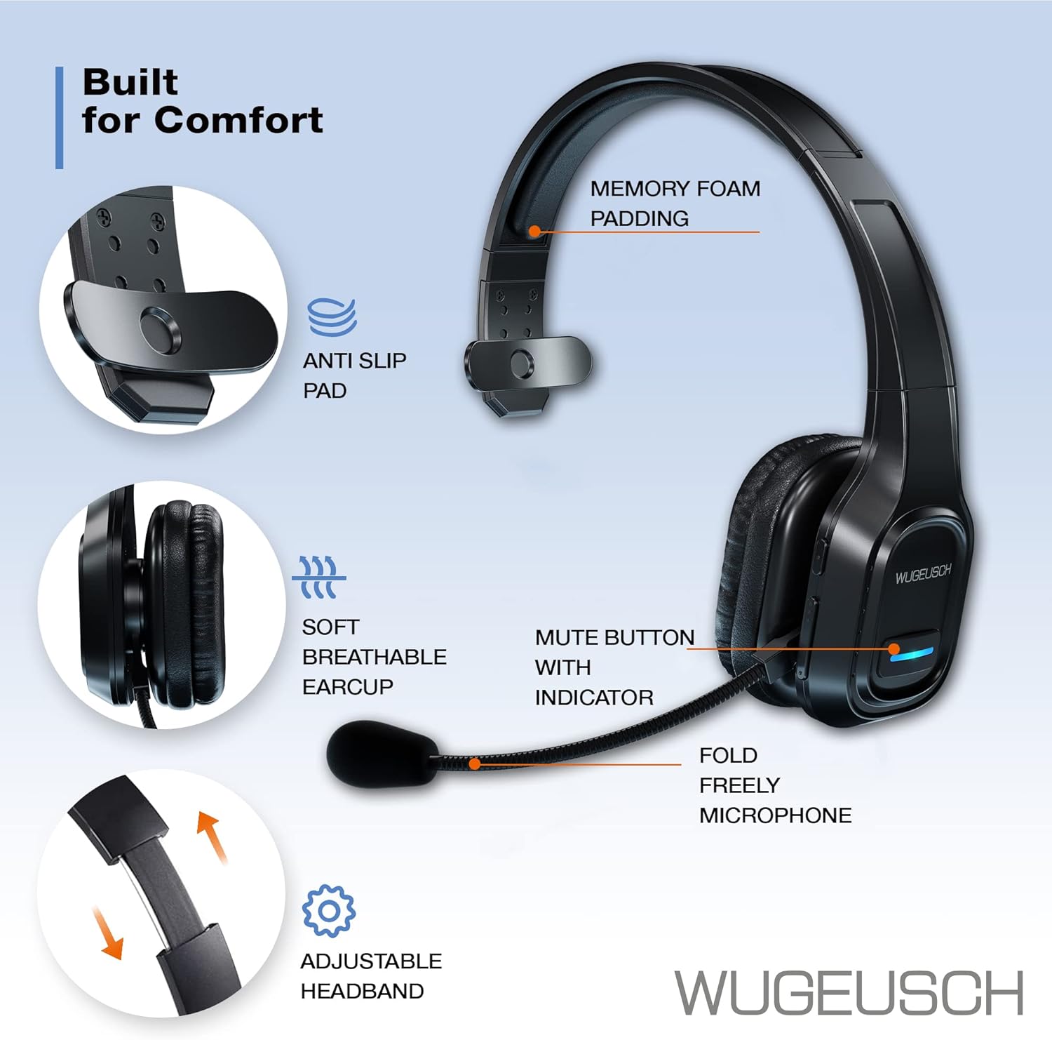 Wireless Headset with Microphone, Noise Canceling On-Ear Headphones with USB Dongle, 32H Talk Time J47280