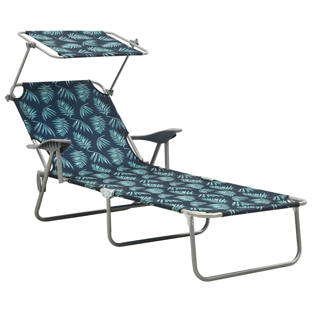 Steel Leaf Print Sun Lounger with Canopy J472388