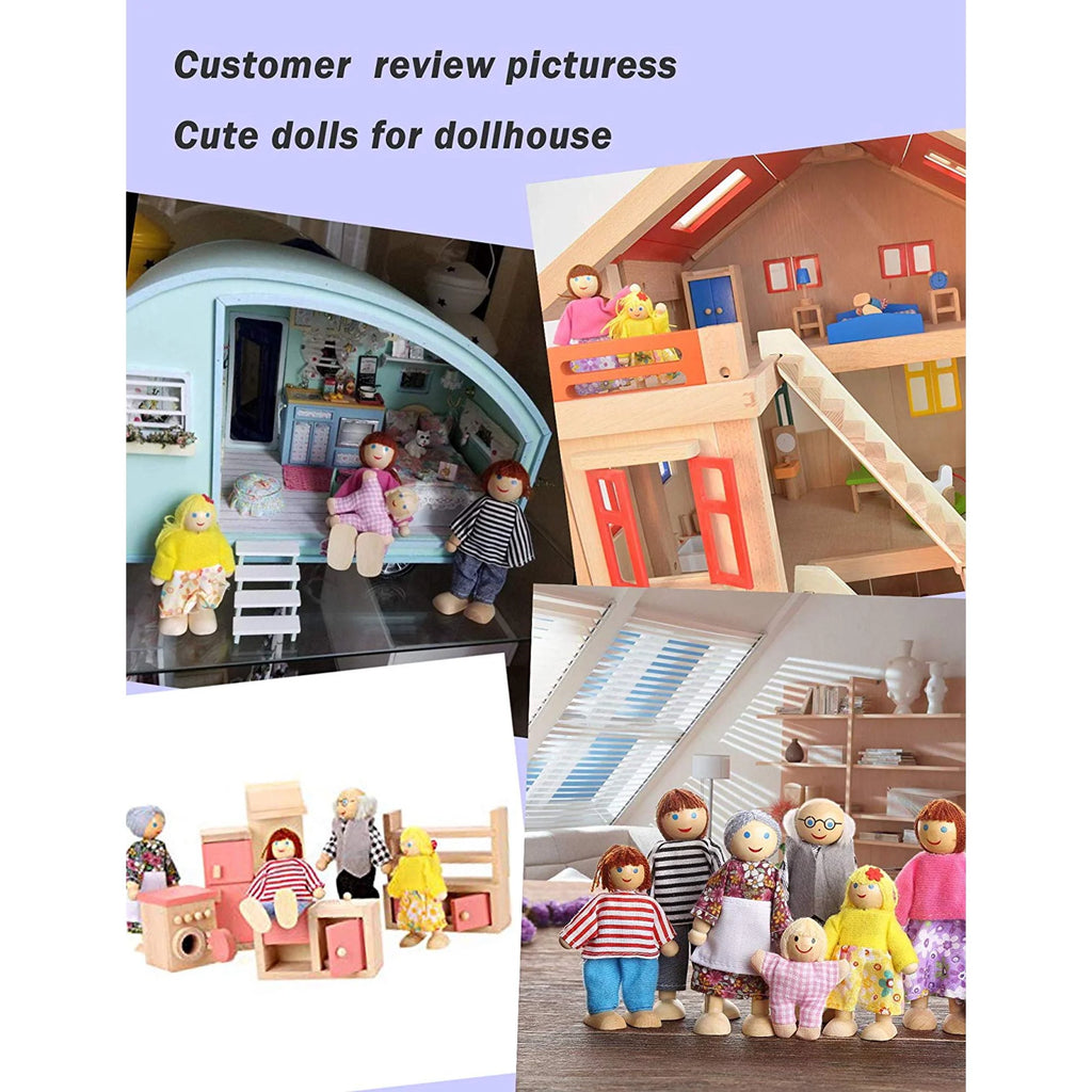 Wooden Dolls Playset Set of 7 People with Dog K84344