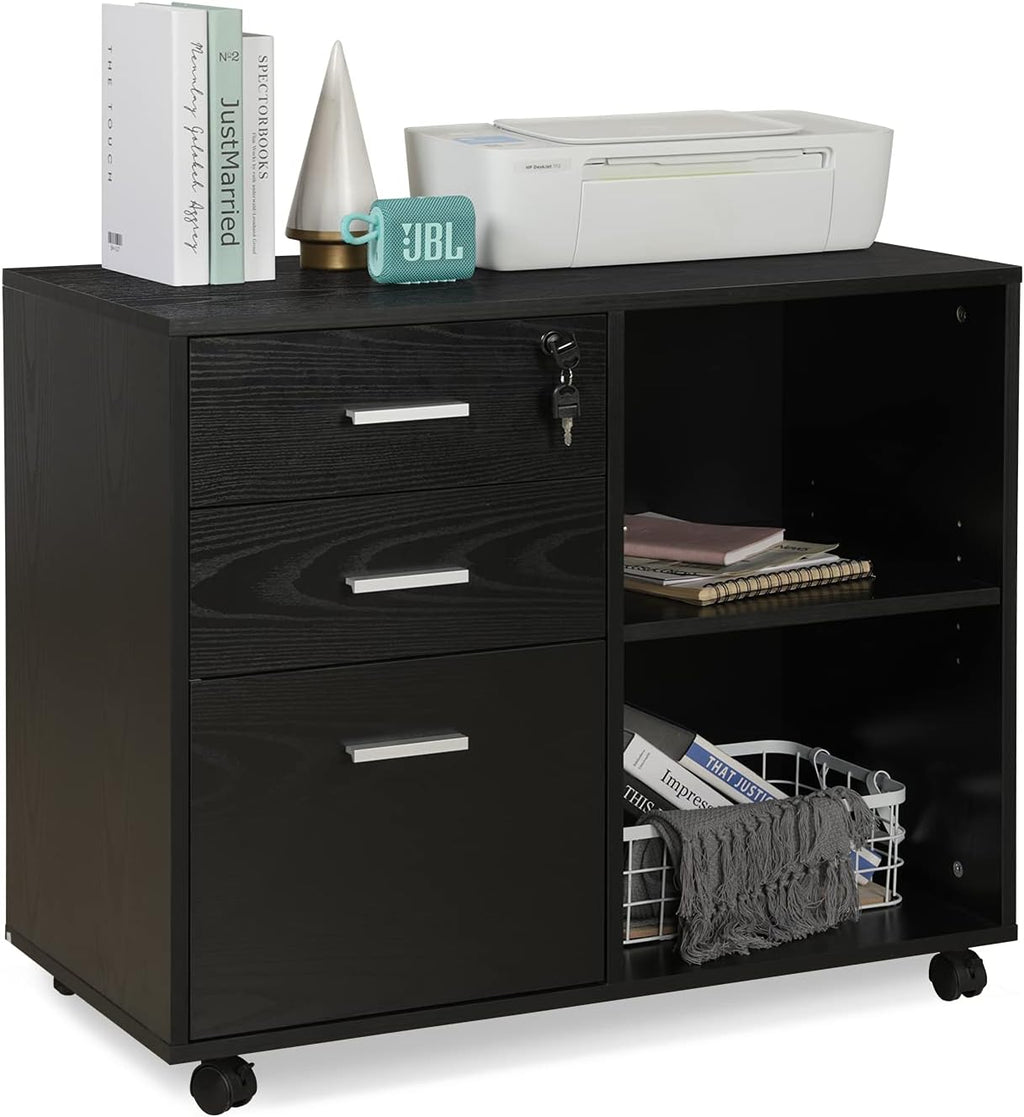 Black 3-Drawer Wood File Cabinet with Lock F3787