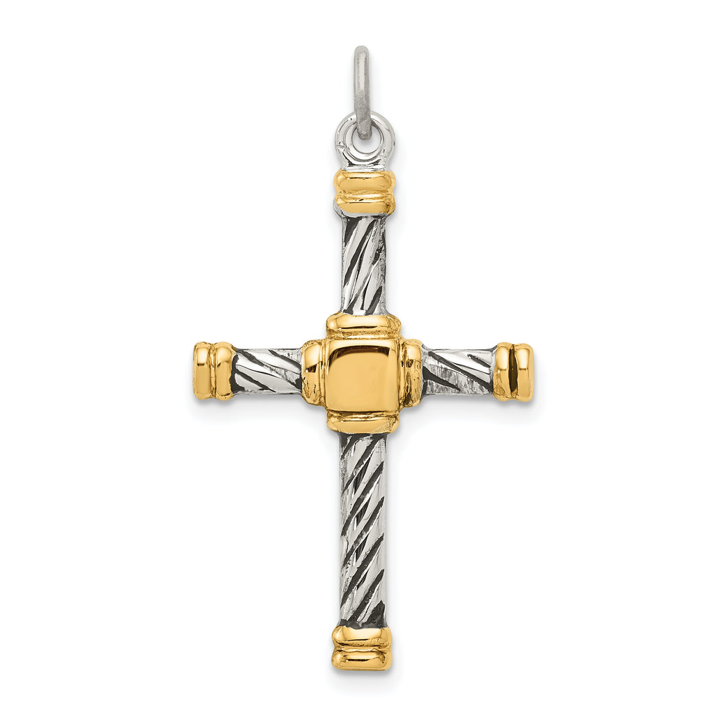 18K Gold Plated Sterling Silver Cross Charm Pendant with Cable Chain Necklace O553