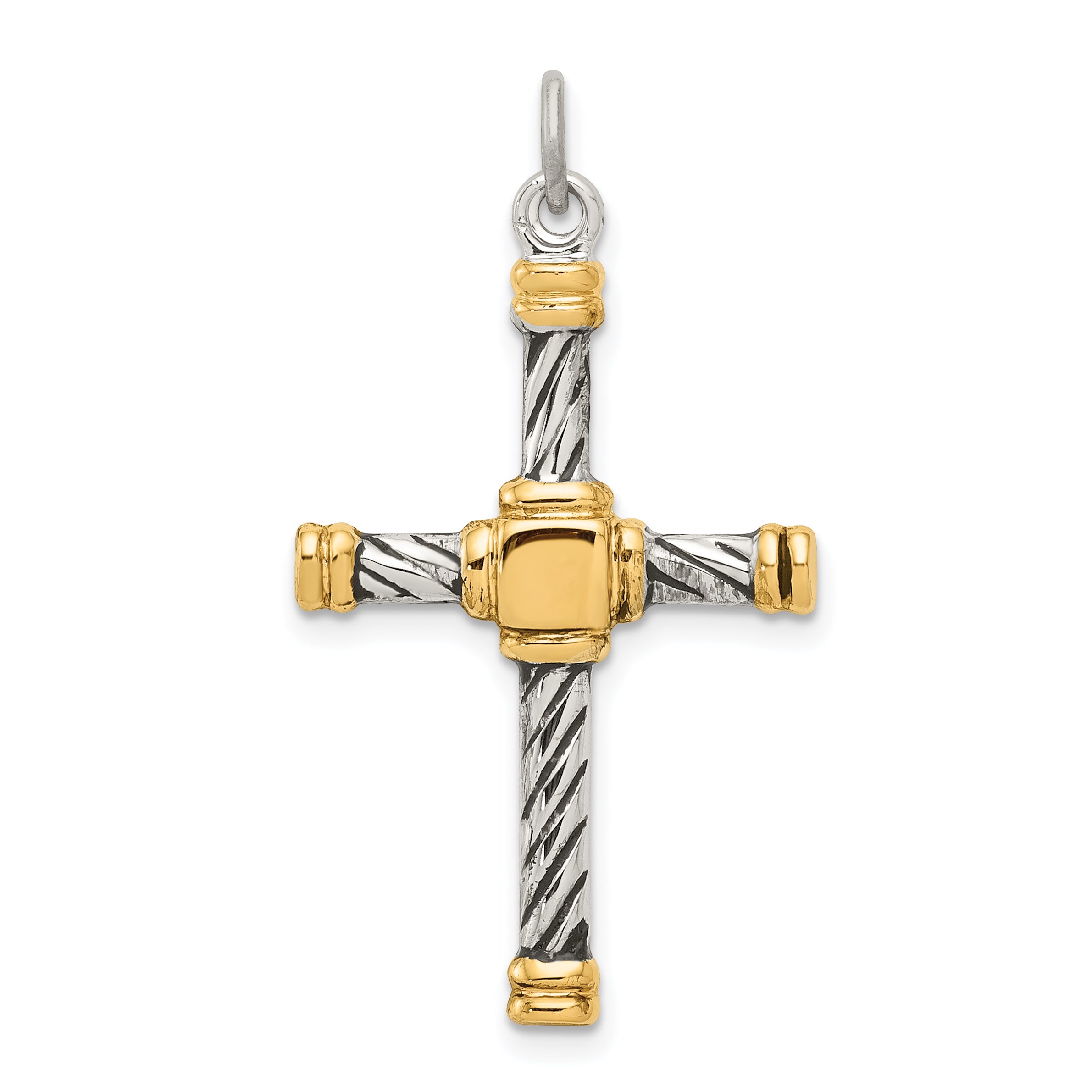 18K Gold Plated Sterling Silver Cross Charm Pendant with Cable Chain Necklace O553