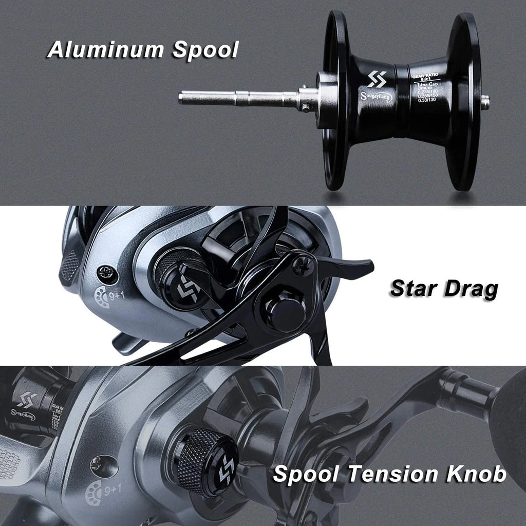 Baitcasting Fishing Reel with 9+1 Ball Bearings, Gear Ratio 8.0:1 S3303