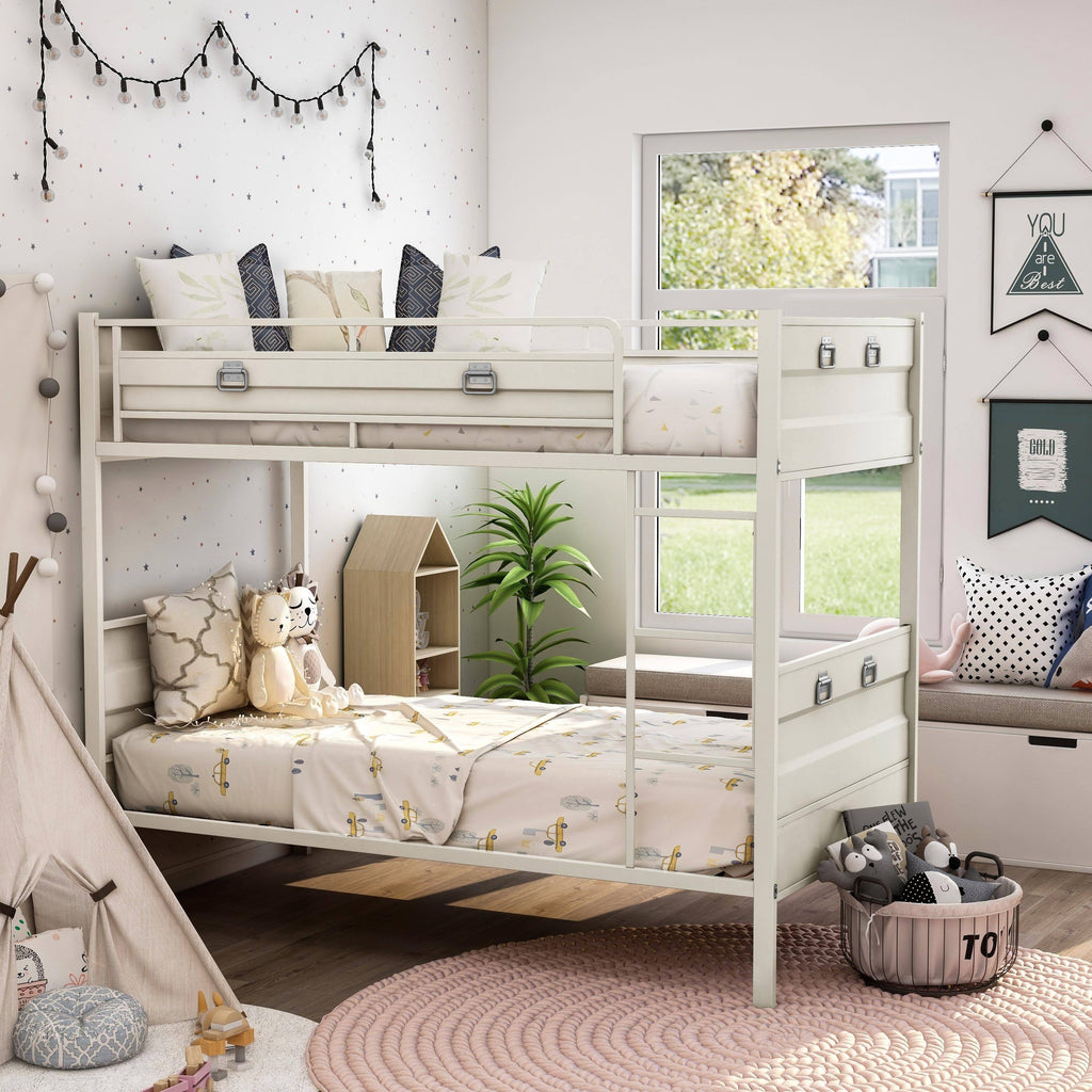 Industrial White Twin/Twin Metal Bunk Bed P86860