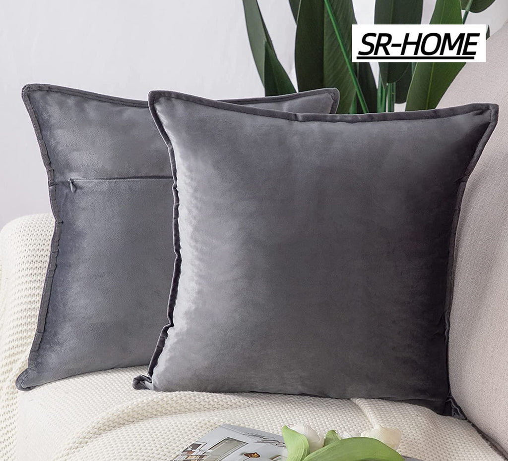 Set of 2 Super Soft Velvet Decorative Throw Pillow Covers Square with Fringe Cushion Case H328